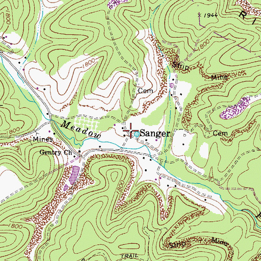 Topographic Map of Sanger, WV