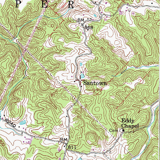 Topographic Map of Santown, WV