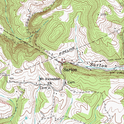 Topographic Map of Sarton, WV