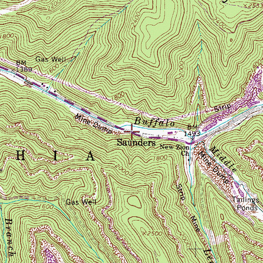 Topographic Map of Saunders, WV