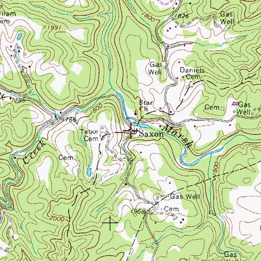 Topographic Map of Saxon, WV