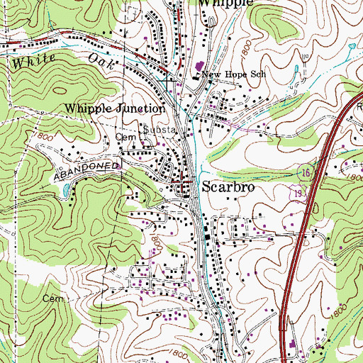 Topographic Map of Scarbro, WV