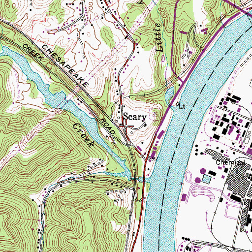 Topographic Map of Scary, WV