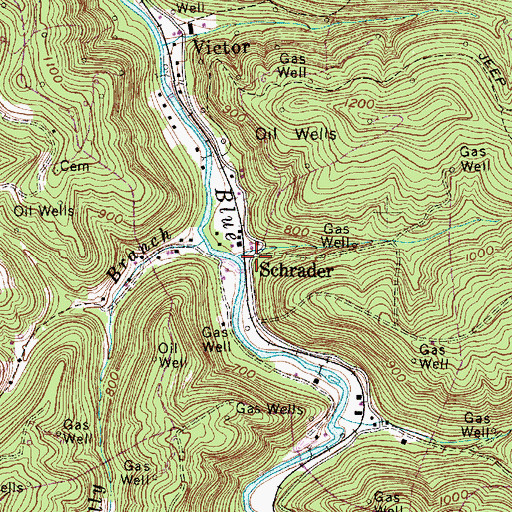 Topographic Map of Schrader, WV