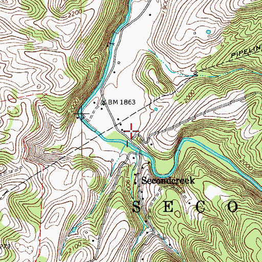 Topographic Map of Secondcreek, WV