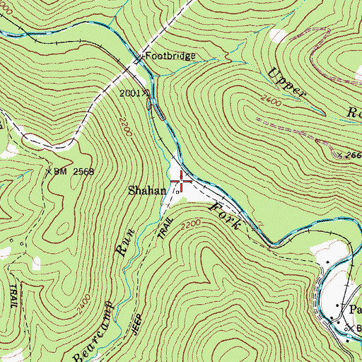 Topographic Map of Shahan, WV