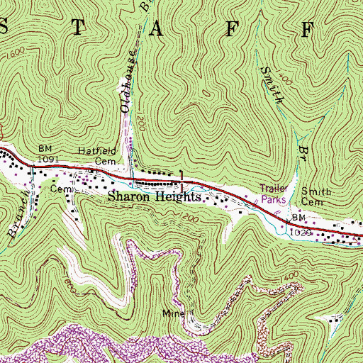 Topographic Map of Sharon Heights, WV