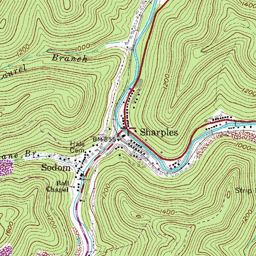 Topographic Map of Sharples, WV