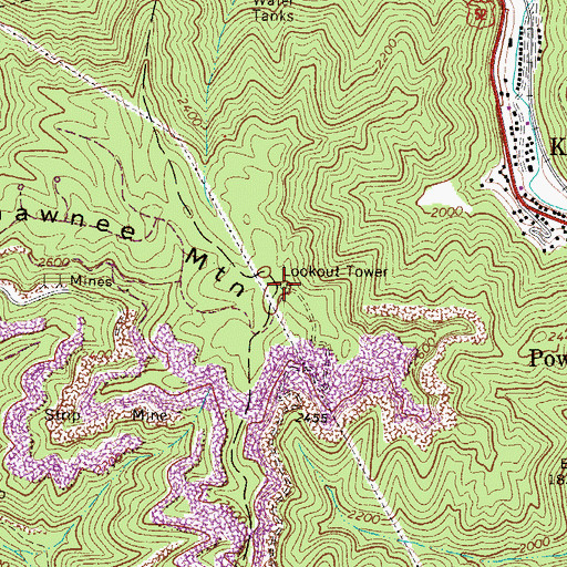 Topographic Map of Shawnee Mountain, WV