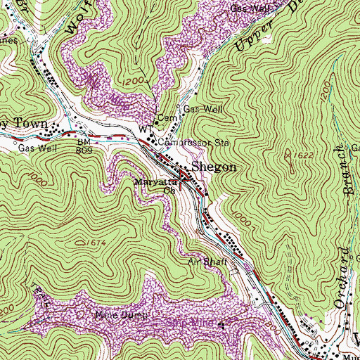 Topographic Map of Shegon, WV