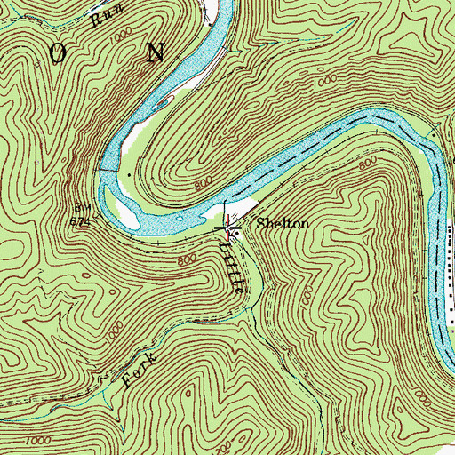 Topographic Map of Shelton, WV