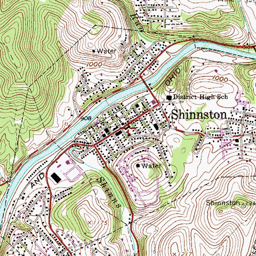 Topographic Map of Shinnston, WV
