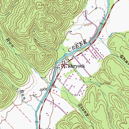 Topographic Map of Shryock, WV