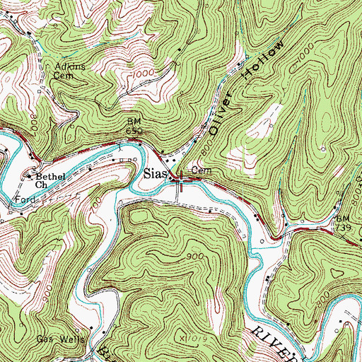 Topographic Map of Sias, WV