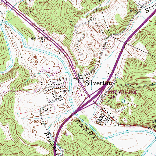 Topographic Map of Silverton, WV