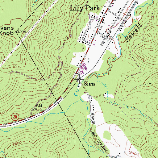 Topographic Map of Sims, WV
