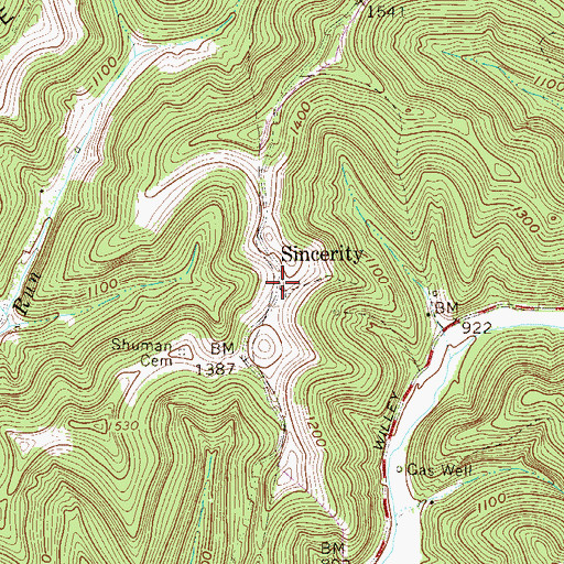 Topographic Map of Sincerity, WV
