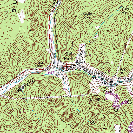 Topographic Map of Slab Fork, WV