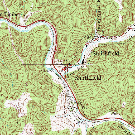 Topographic Map of Smithfield, WV