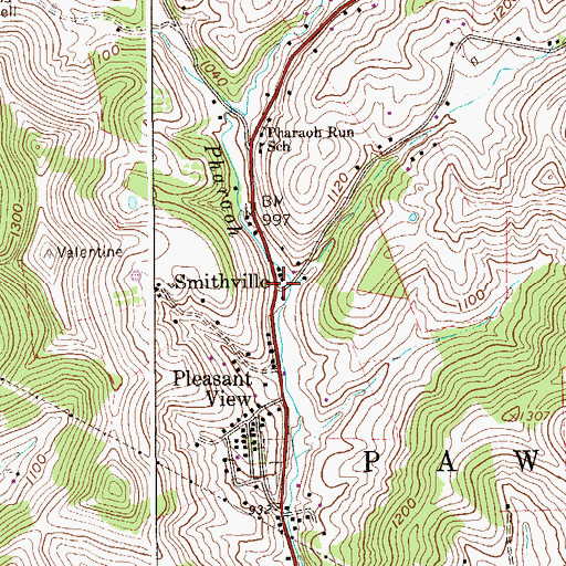 Topographic Map of Smithville, WV
