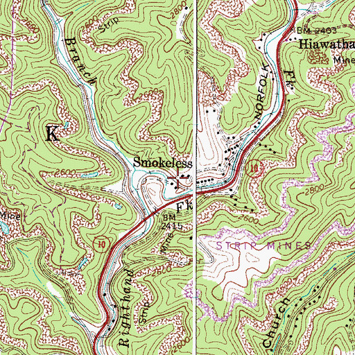 Topographic Map of Smokeless, WV