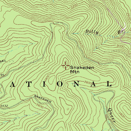 Topographic Map of Snakeden Mountain, WV