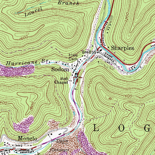 Topographic Map of Sodom, WV