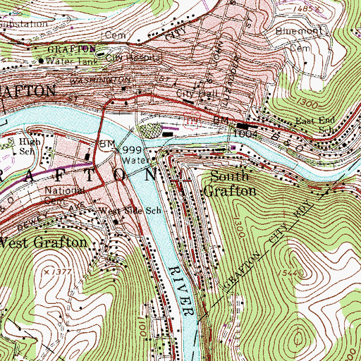 Topographic Map of South Grafton, WV