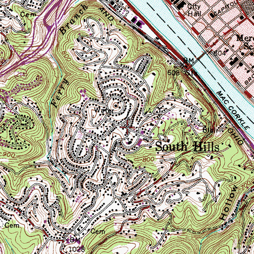 Topographic Map of South Hills, WV