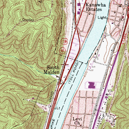Topographic Map of South Malden, WV