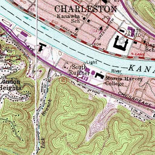 Topographic Map of South Ruffner, WV