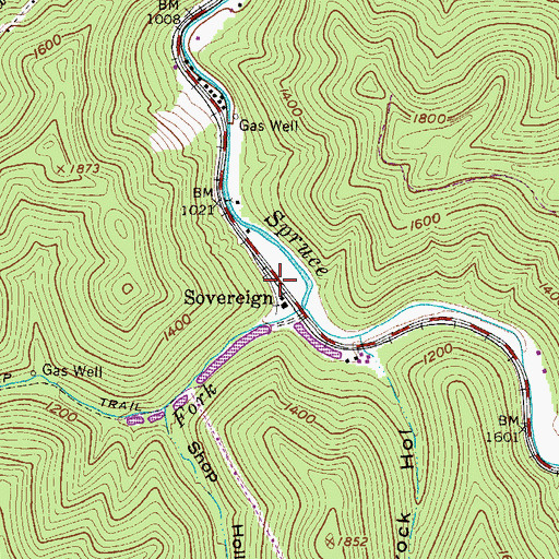 Topographic Map of Sovereign, WV