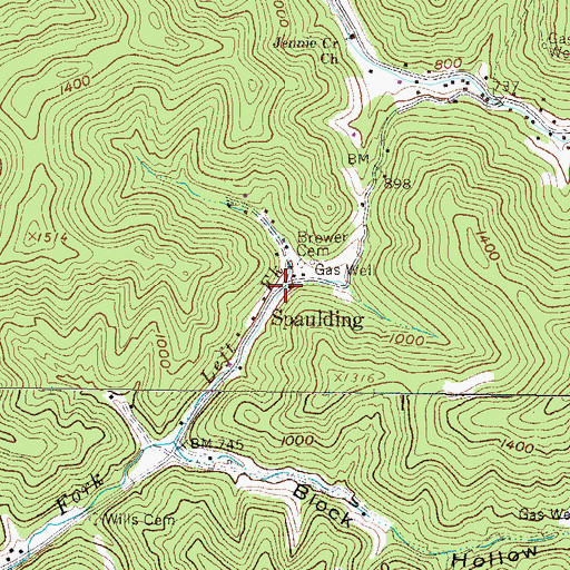 Topographic Map of Spaulding, WV