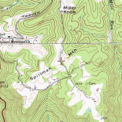 Topographic Map of Spillman Mountain, WV