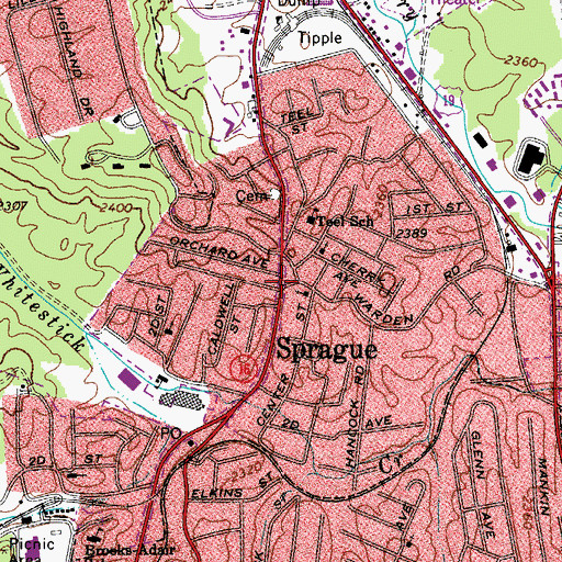 Topographic Map of Sprague, WV