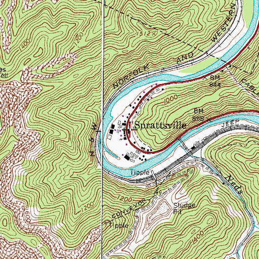 Topographic Map of Sprattsville, WV