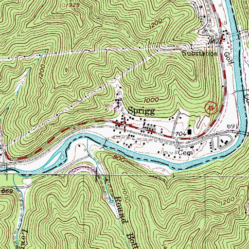 Topographic Map of Sprigg, WV