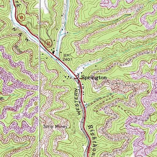 Topographic Map of Springton, WV
