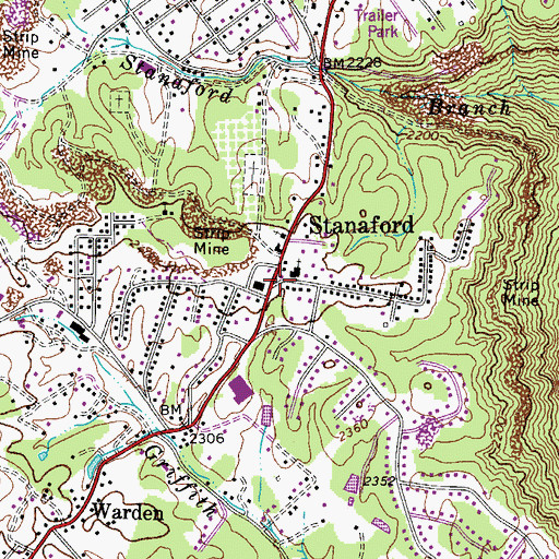 Topographic Map of Stanaford, WV