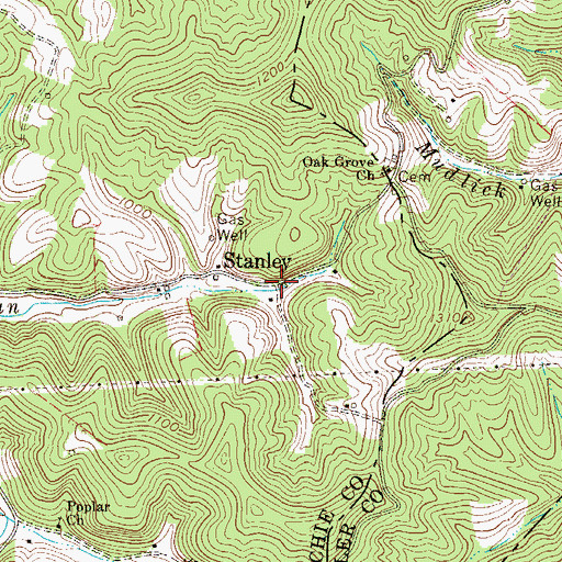 Topographic Map of Stanley, WV