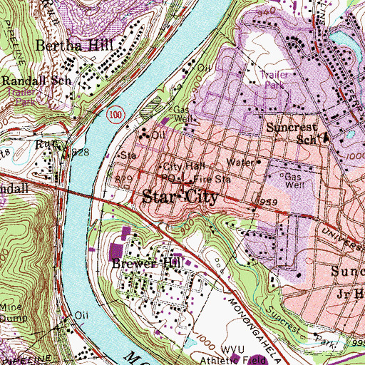 Topographic Map of Star City, WV
