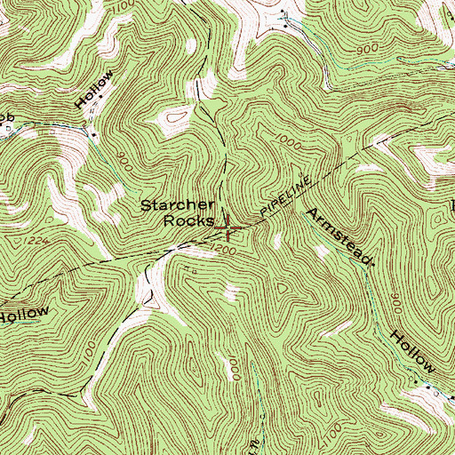 Topographic Map of Starcher Rocks, WV