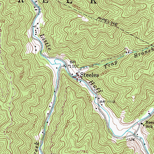 Topographic Map of Steeles, WV