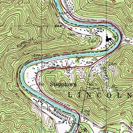 Topographic Map of Stepptown, WV