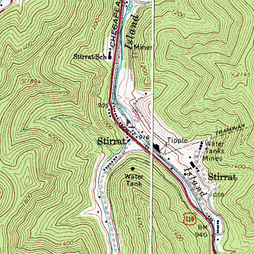 Topographic Map of Stirrat, WV