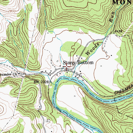 Topographic Map of Stony Bottom, WV