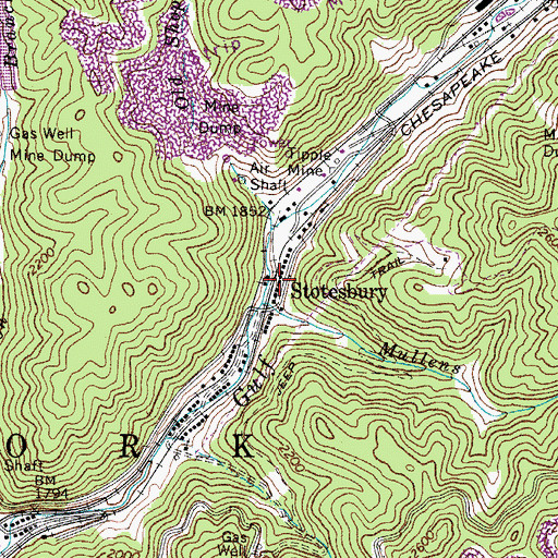 Topographic Map of Stotesbury, WV