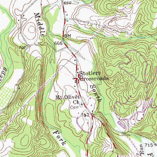 Topographic Map of Stotlers Crossroads, WV