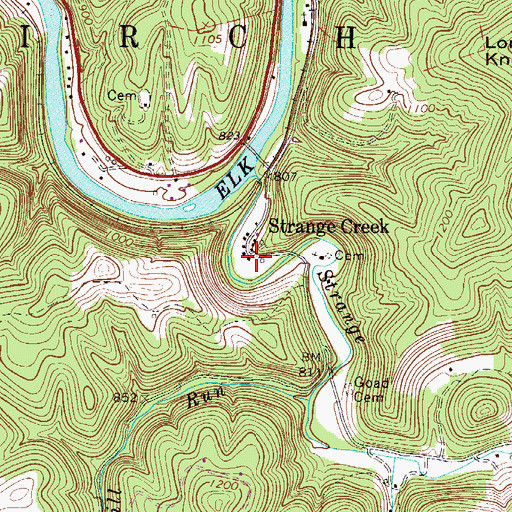 Topographic Map of Strange Creek, WV