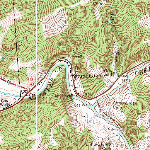 Topographic Map of Stumptown, WV